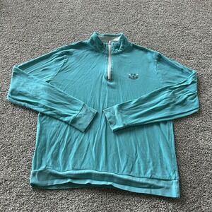Prince & Fox Sweatshirt Mens Medium Blue Fleece Pullover 1/4 Zip Mock Neck Logo
